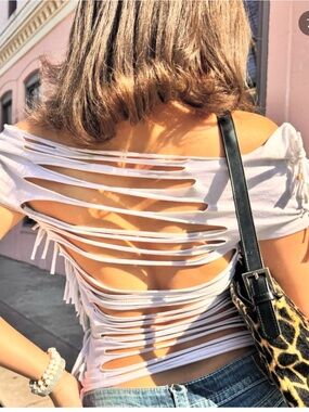 I ♥️NY Women's White Cutout Back Short Sleeve Top